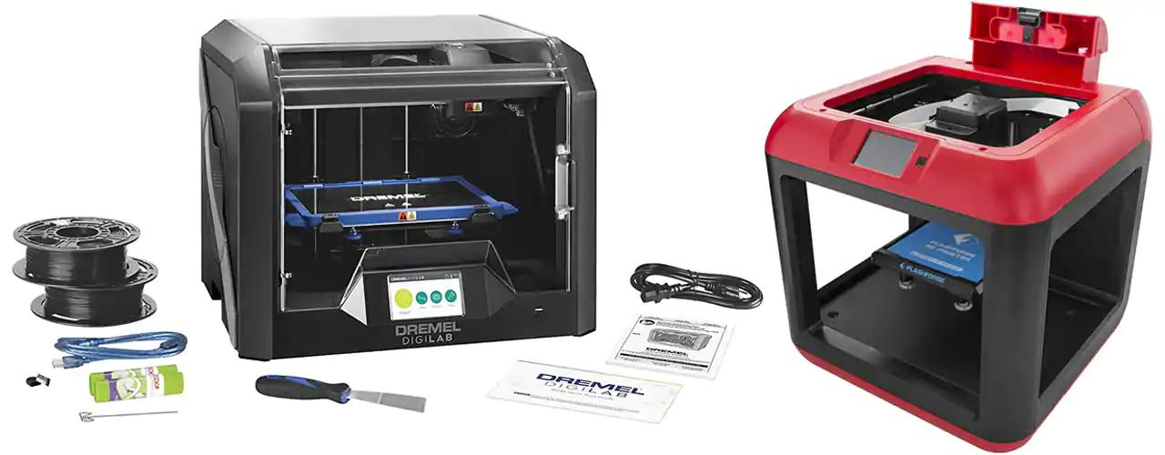 Two 3D printers on white background