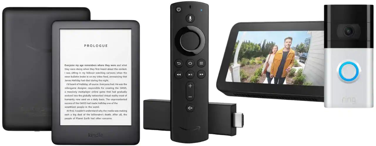 kindle, fire stick, echo show and ring